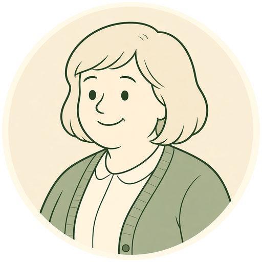 Susie, a middle-aged woman with short blonde hair, drawn as the bookkeeping clerk.